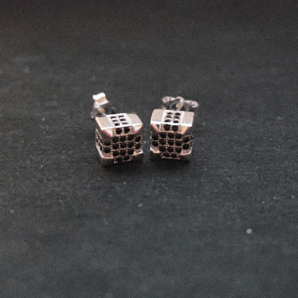 Silver Cubic Black Striped CZ Stud Earrings